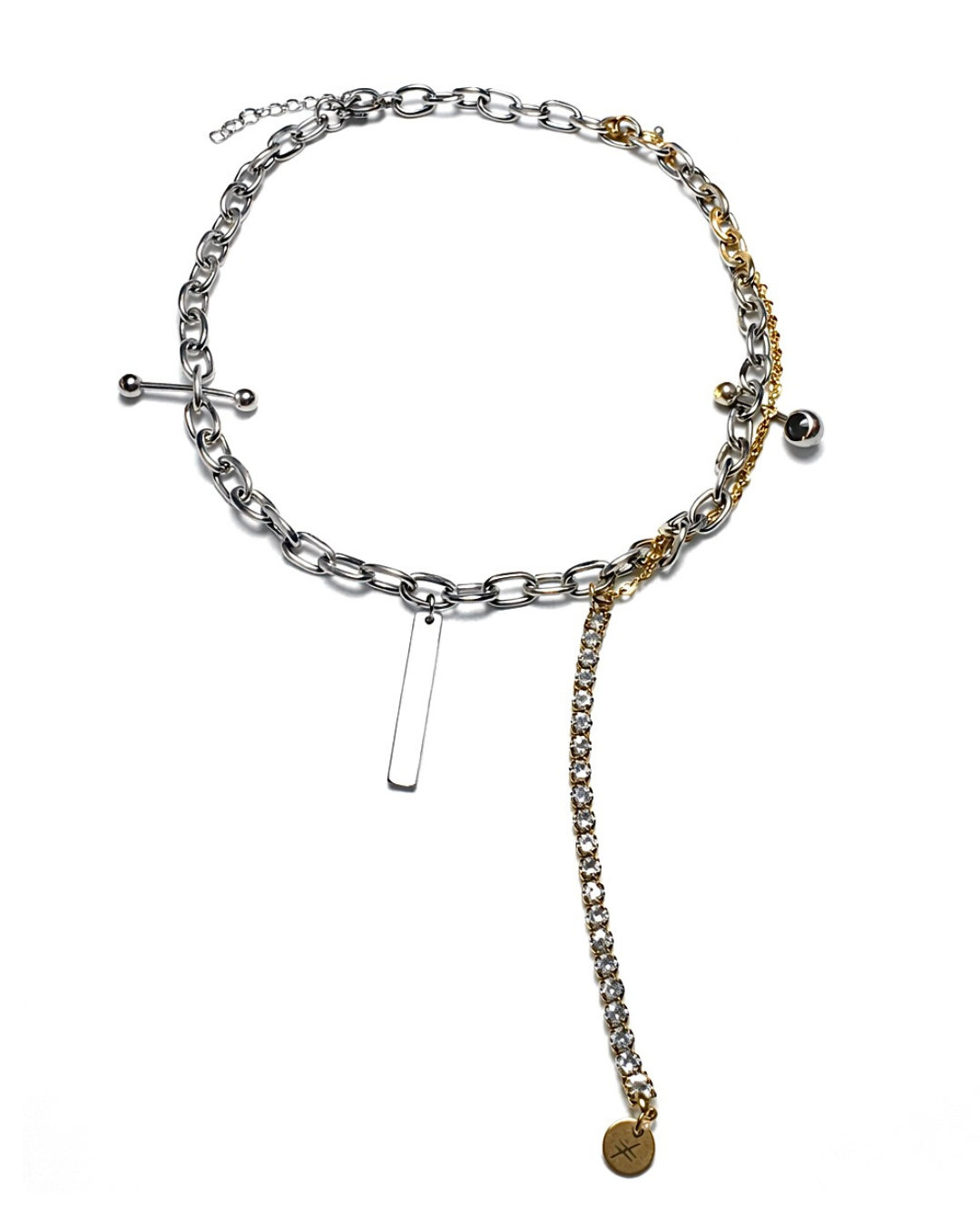 Multicolored chain necklace on a white background