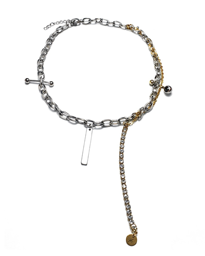 Multicolored chain necklace on a white background