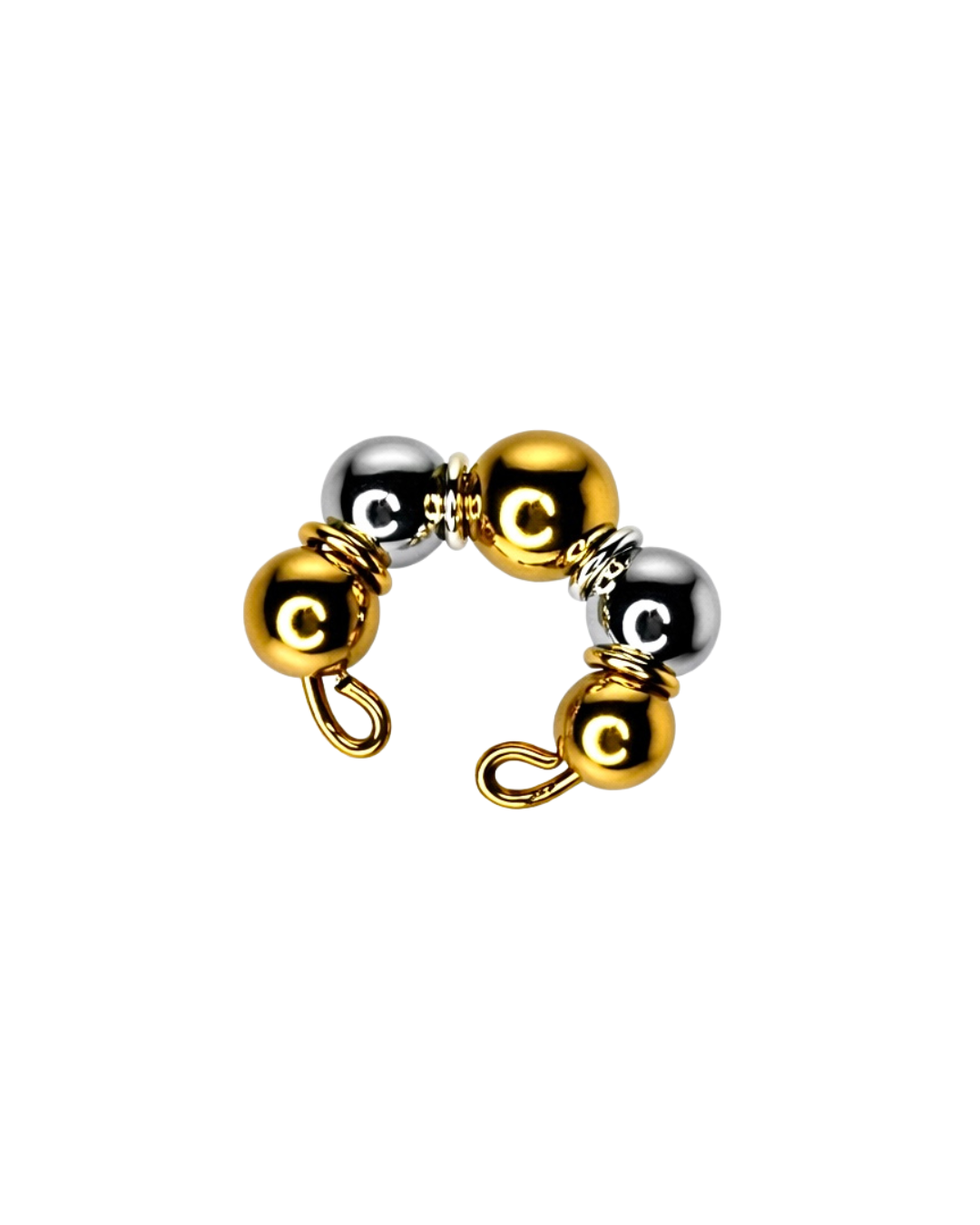 Gold and silver beaded charm with 'C' letter on a white background