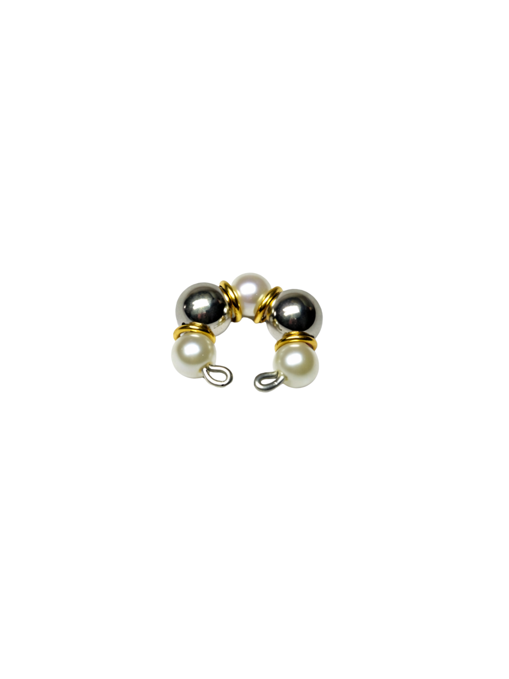 Earcuff Sacha en metaux mixtes avec perles blanches et billes en acier inoxydable