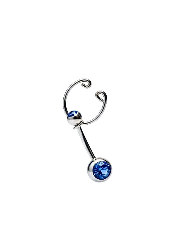 Winter earcuff acier inoxydable cristal bleu sur fond blanc